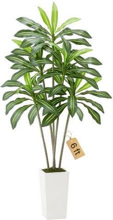 OEM Dracaena Artificial, Palmera Tropical Artificial Con Macetero Alto Blanco, Para Decoraci&oacute;n Del Hogar, Sala De Estar, Inauguraci&oacute;n De La Casa, 1 Planta