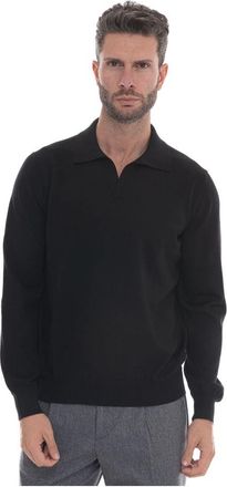 Gran Sasso Polo Shirt met Lange Mouwen - Heren - V-hals truien - Zwart - L - Wol - Truien & Vesten