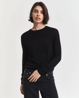 GANT Women Extra Fine Merino Wool Crew Neck Sweater (XXXL) BLACK