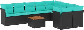 vidaXL Set De Sof&aacute;s De Jard&iacute;n 10pzas Con Cojines Rat&aacute;n Sint&eacute;tico Negro Vidaxl
