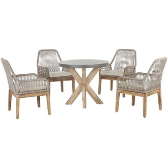 Beliani Conjunto De Jard&iacute;n Mesa Cemento Reforzado Gris Claro Redonda Sillas Beige Moderno Olbia
