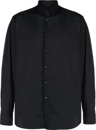Giorgio Armani Elegant Blauw Heren Overhemd met Lange Mouwen - Heren - Zakelijke Overhemden - Blauw - M - Katoen - Overhemden