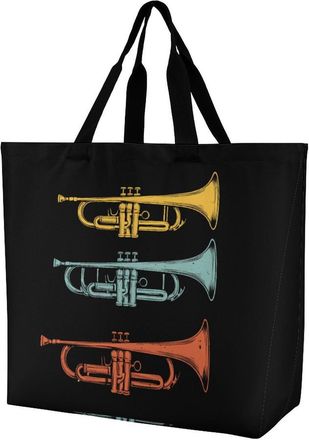 Generic Vintage Trumpet Reusable Shopping Bags Large Capacity Grocery Bag Heavy Duty Tote for Women 40x40x16cm