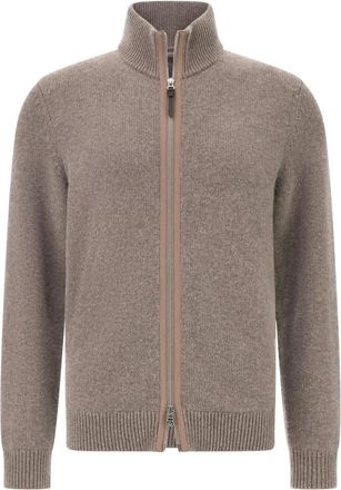 Boggi Milano Truien & Vesten, Heren, Grijs, XL, Leer, Cashmere Jumper met Volledige Rits