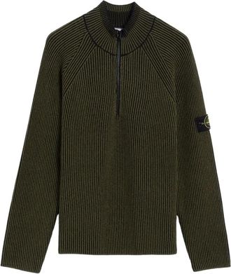 Stone Island Geribbelde Sweater met Hoge Hals - Heren - Coltruien - Groen - L - Katoen - Truien & Vesten