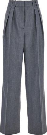 Róhe Grey Pants With Pences And Wide Leg In Wool Blend Woman