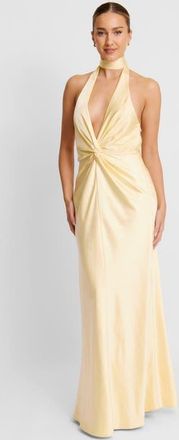 Six Stories Plunge Knot Satin Bridesmaid Dress in Lemon at Nordstrom, Size 10