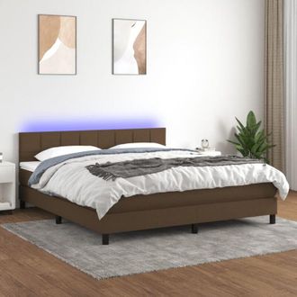 vidaXL Cama Box Spring Colch&oacute;n Luces Led Tela Marr&oacute;n Oscuro 160x200cm Vidaxl