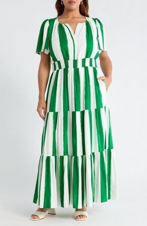 Sugarlips Rony Smocked Waist Maxi Dress in Cream-Green at Nordstrom, Size 1X