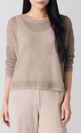Eileen Fisher Open Stitch Organic Linen & Organic Cotton Sweater in Wheat at Nordstrom, Size Medium