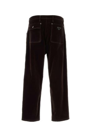 Prada Mens Dark Brown Velvet Denim Pant Darkbrown Cotton Viscose Elastane