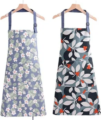 OEM Delantal Impermeable Para Mujer Con Bolsillos, Delantal De Cocina Ajustable, Barbacoa, Reposter&iacute;a, Girasol Azul + Girasol Gris, 1 Pieza