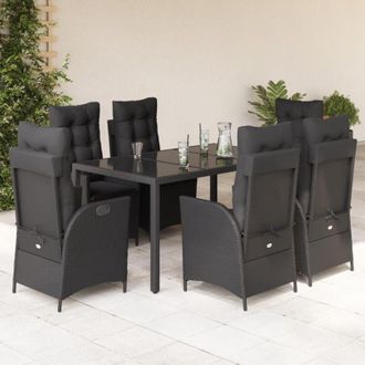 vidaXL Set De Comedor De Jard&iacute;n 7 Pzas Y Cojines Rat&aacute;n Sint&eacute;tico Negro Vidaxl