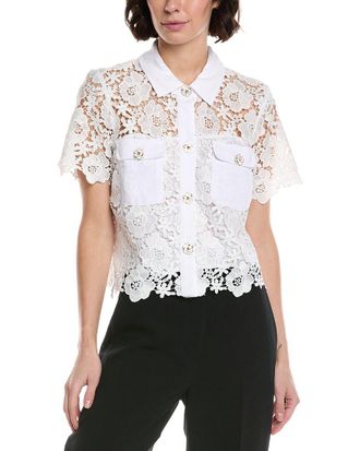 CeCe by Cynthia Steffe Patch Pocket Button-Down Lace Top