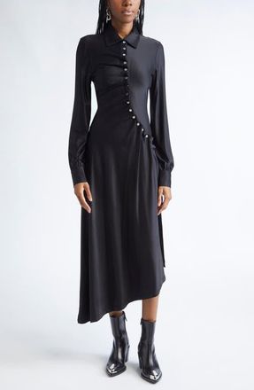 Paco Rabanne Long Sleeve Draped Jersey Midi Dress in Black at Nordstrom, Size 6 Us