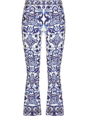 Dolce & Gabbana Majolica-print flared trousers - women - Silk/Spandex/Elastane - 44 - Blue