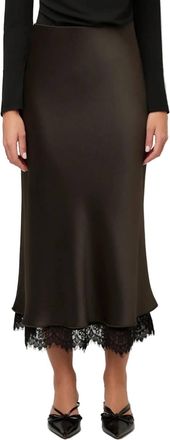 Fifteen Twenty Mia Lace Trim Bias Midi Skirt In Espresso
