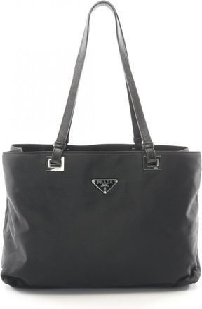 Prada Black Nylon Leather Handbag Tote Bag (Pre-Owned)
