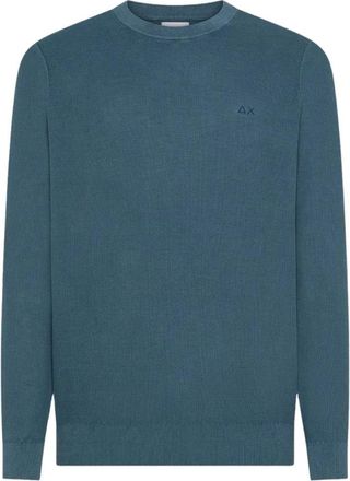 Sun 68 Maglia vintage l/s - Heren - Ronde hals truien - Blauw - M - Katoen - Truien & Vesten