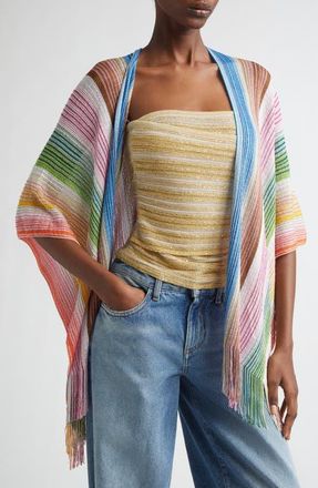 Missoni Stripe Fringe Trim Cape in 0001 White Multi at Nordstrom