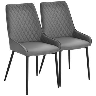 HOMCOM Set Of 2 Quilted PU Leather Dining Chairs w/ Metal Frame 4 Legs Grey | TJ Hughes