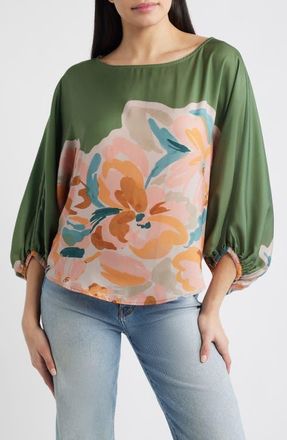 Wit & Wisdom Placement Print Peasant Top in Basil Multi at Nordstrom, Size X-Large