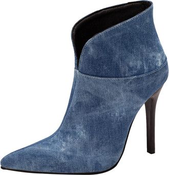 Generic Stylish Women Ankle Boots Featuring Leopard Print Color Block Design And Elegant Thin High Heels For Autumn Winter Seasons (Blue, 5.50)