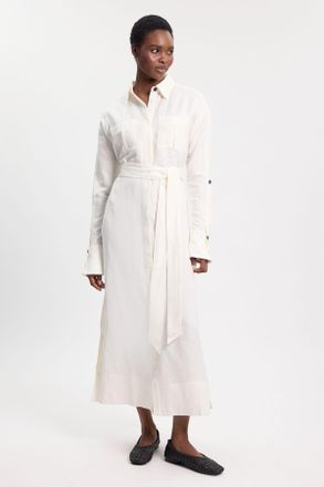 Karen Millen Womens Viscose Linen Woven Belted Shirt Dress - White - Size 10 UK