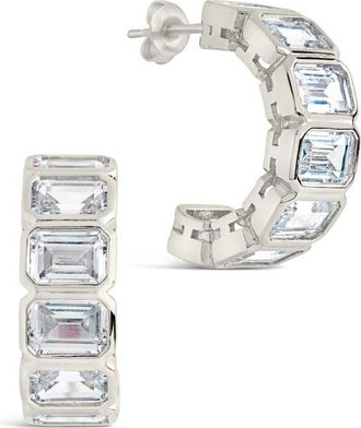 Sterling Forever Nyssa Bezel CZ Station Hoop Earrings