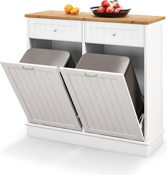 Costway Costway Armario De Basura Inclinable, Armario Y Soporte De Basura De Cocina Independiente Con 2 Puertas Inclinables, 2 Cajones Extra&iacute;bles, Armario Par