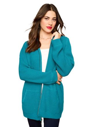 Roaman's Plus Size Waffle Knit Zip-Front Relaxed Hoodie in Deep Turquoise at Nordstrom, Size Medium