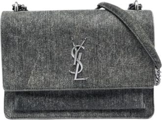 Saint Laurent Pre-owned Sunset Shoulder Bag - Dames - Vintage Schoudertas - Grijs - ONE Size - Denim - Vintage