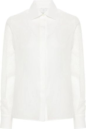 Eleventy Geborduurde Mouw Shirt - Dames - Overhemden - Wit - XL - Katoen - Overhemden