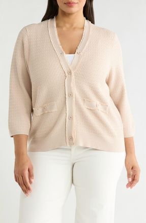 Adrianna Papell V-Neck Fringe Cardigan in Champagne Blush at Nordstrom Rack, Size 2X