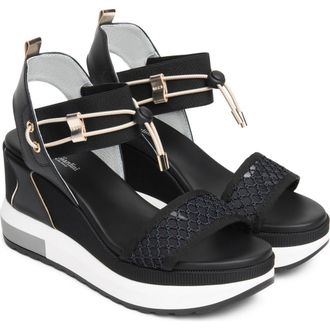 Nero Giardini Bungee Platform Wedge Sandal in Black at Nordstrom, Size 11Us
