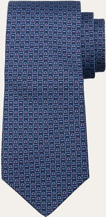 Ferragamo Mens Gancini Monogram-Print Silk Tie