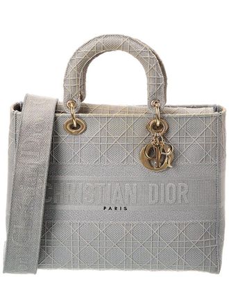 Dior Gray Canvas Embroidered Cannage Leather Lady D-Lite (Authentic Pre-Loved)