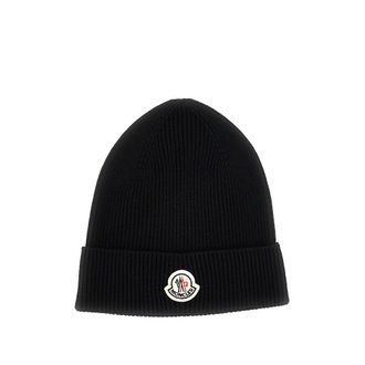 Moncler Wool beanie hat with logo patch Man One Size