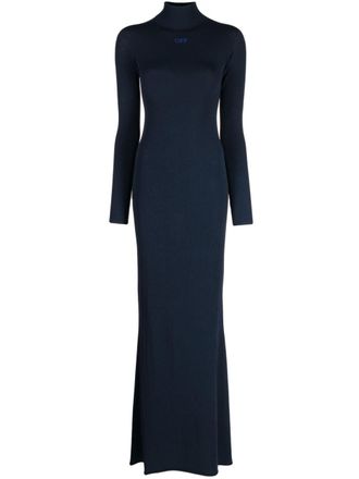 Off-white long-sleeve funnel-neck dress - women - Viscose/Polyester - 42 - Blue