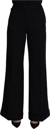 Dolce & Gabbana Prachtige Wijde Pijpen Broek - Dames - Wijde Broeken - Zwart - XS - Kasjmier - Broeken