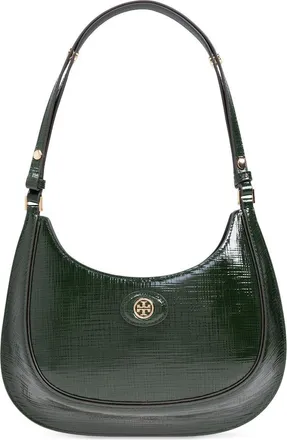 Tory Burch The Robinson Crosshatched shoulder bag - women - Calf Leather - One Size - Green