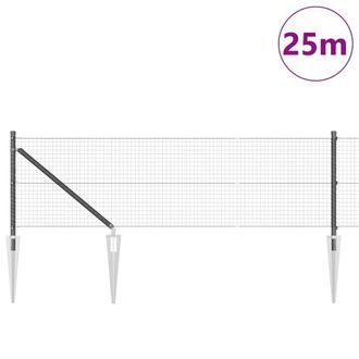 Berkfield Home Modern Welded Wire Fence with 13 Spike Posts Grey 0.4x25 m Steel