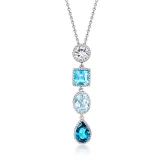 Ross-Simons White and Tonal Blue Topaz Pendant Necklace in Sterling Silver