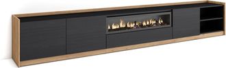 Skraut Home Skraut Home - Mueble Tv, Televisi&oacute;n, 310x37x50cm, Para Tv Hasta 80, Chimenea El&eacute;ctrica, Negro Y Roble