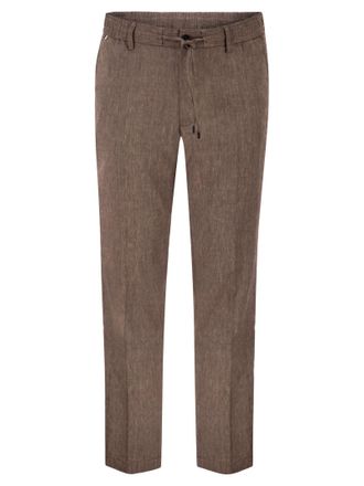 HUGO BOSS Linen Blend Chino Trousers With Drawstring In Modern Regular Fit