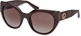 Guess Adina Cat-Eye Plastic Zonnebril met Textuur - Dames - Zonnebrillen - Bruin - 53 MM - Accessoires