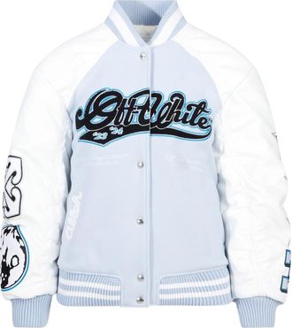 Off-white Light Blue Leather Moon Wheel Varsity