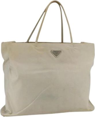 Prada Pre-owned Tote Bags, female, Beige, Size: ONE SIZE Pre-owned Nylon Tote Bag