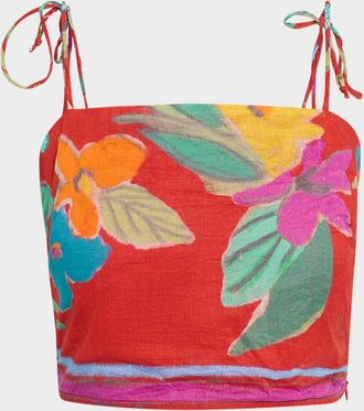 Marie Oliver Wyatt Cropped Floral-Print Cotton Top