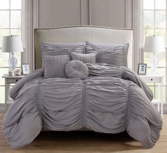 Elegant Comfort 10-Piece Pleated Comforter Set - Includes 4-Piece Sheet Set with Double Sided Storage Pockets